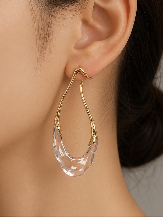 Jewelry - Gold and Clear Teardrop Statement Earrings - Women Jewelry